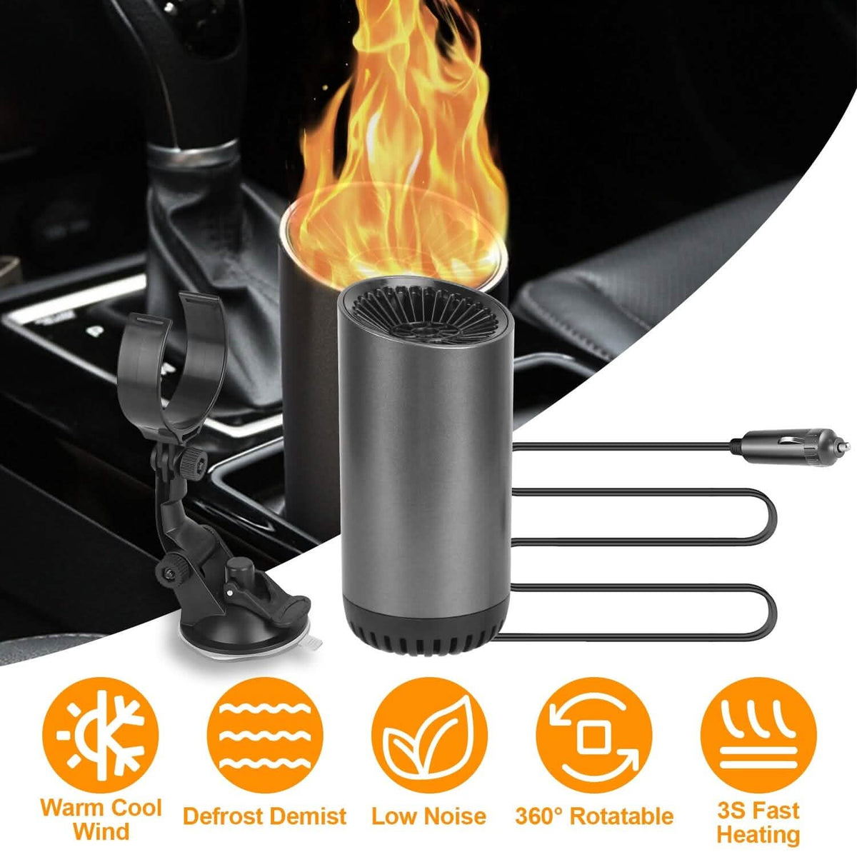 150W Portable Car Heater 2-in-1 Heating Cooling Fan Rotatable Demister Defroster - A-1 Thread Vault