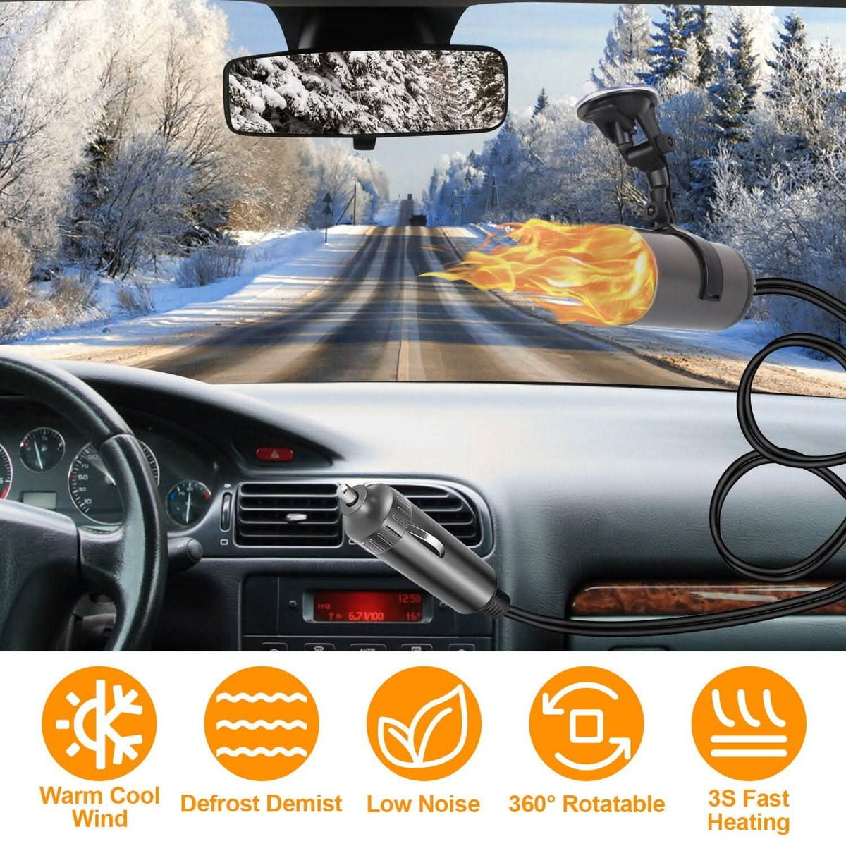 150W Portable Car Heater 2-in-1 Heating Cooling Fan Rotatable Demister Defroster - A-1 Thread Vault