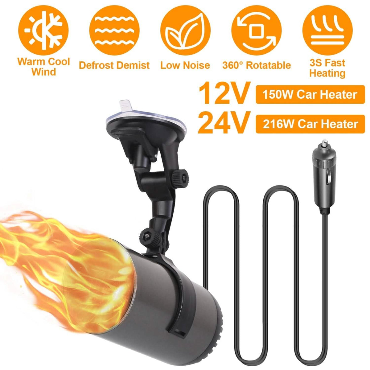 150W Portable Car Heater 2-in-1 Heating Cooling Fan Rotatable Demister Defroster - A-1 Thread Vault