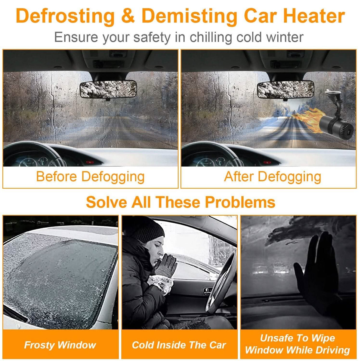 150W Portable Car Heater 2-in-1 Heating Cooling Fan Rotatable Demister Defroster - A-1 Thread Vault