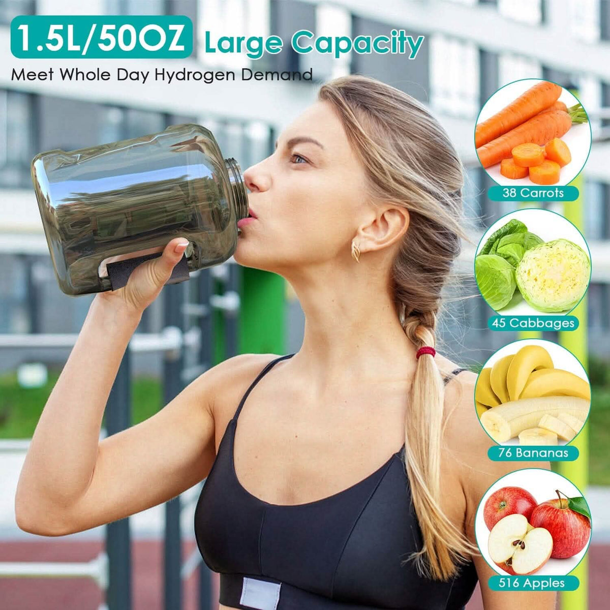 1.5L Large Capacity Portable Rechargeable Hydrogen Water Bottle 6 Min. Quick Electrolysis - A-1 Thread Vault