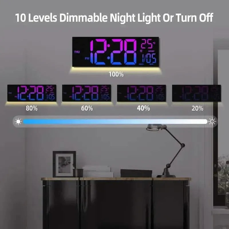 16.2" Large Display Digital Coloring Changing Wall Clock with Built-in Night Light - A-1 Thread Vault