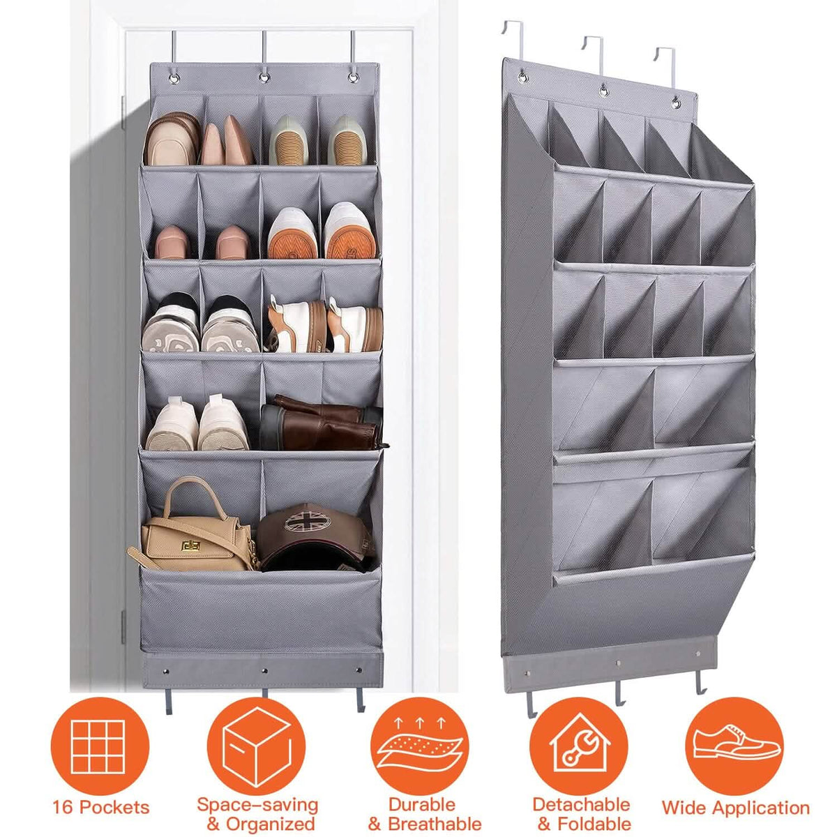 16 Pockets Over The Door Shoe Organizer 5 Tier with 6 Hooks - A-1 Thread Vault