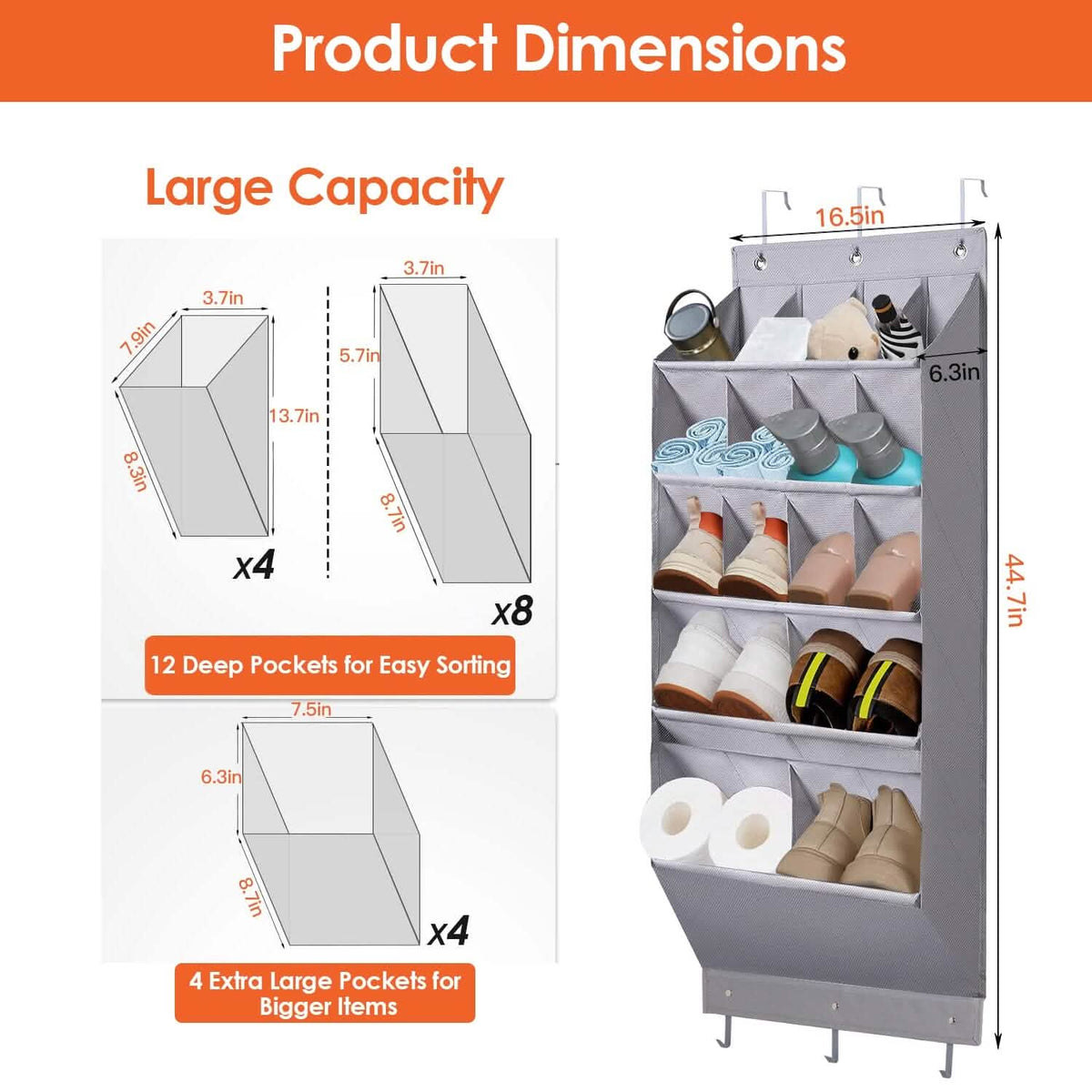 16 Pockets Over The Door Shoe Organizer 5 Tier with 6 Hooks - A-1 Thread Vault
