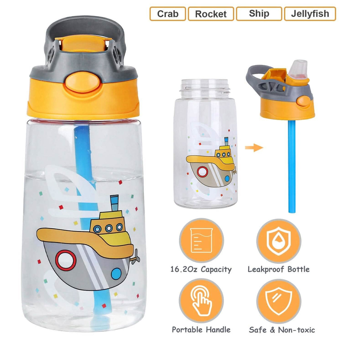 16.2oz Leak-proof Kids Water Bottle with Straw Push Button - A-1 Thread Vault
