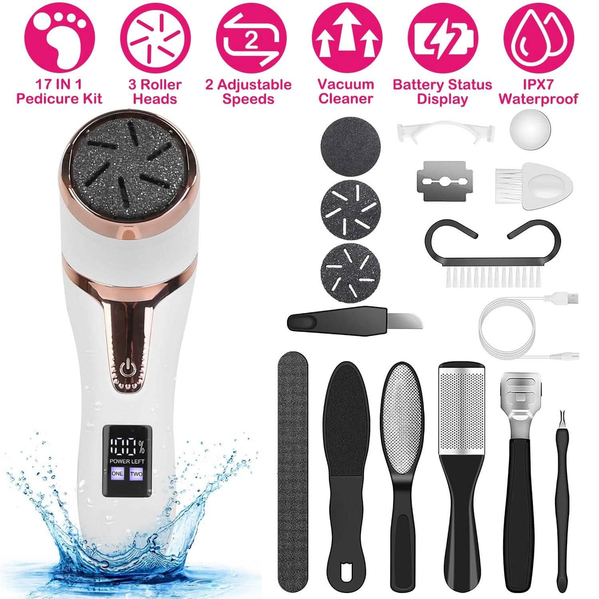 17-Pieces Set: Electric Foot Callus Remover with Vacuum Foot Grinder Rechargeable - A-1 Thread Vault
