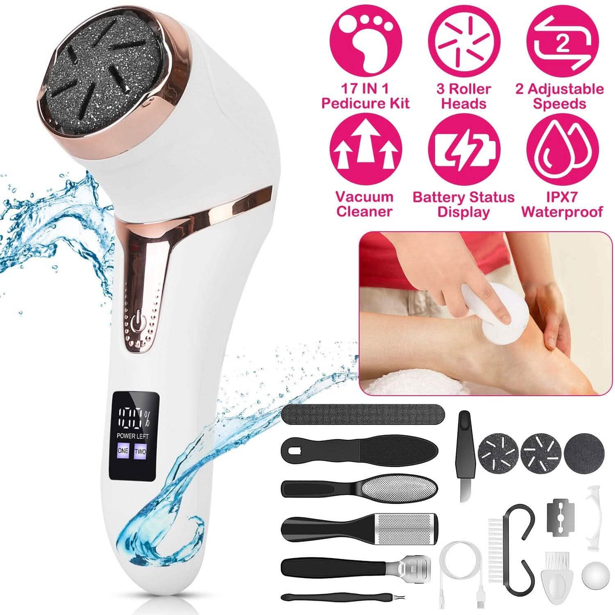 17-Pieces Set: Electric Foot Callus Remover with Vacuum Foot Grinder Rechargeable - A-1 Thread Vault