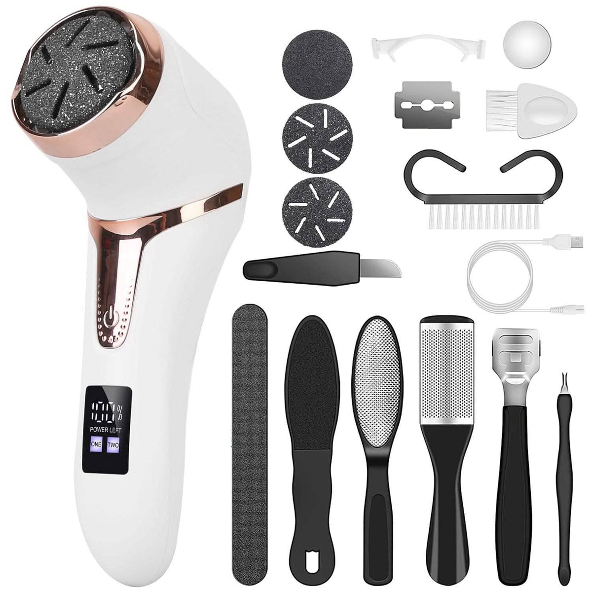 17-Pieces Set: Electric Foot Callus Remover with Vacuum Foot Grinder Rechargeable - A-1 Thread Vault