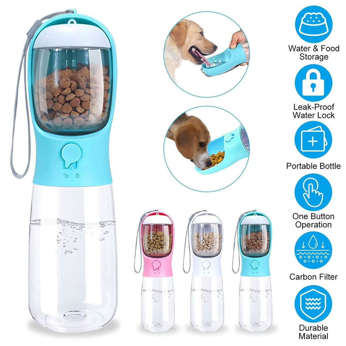 18.6 oz Portable Dog Water Dispenser with Detachable Food Container - A-1 Thread Vault