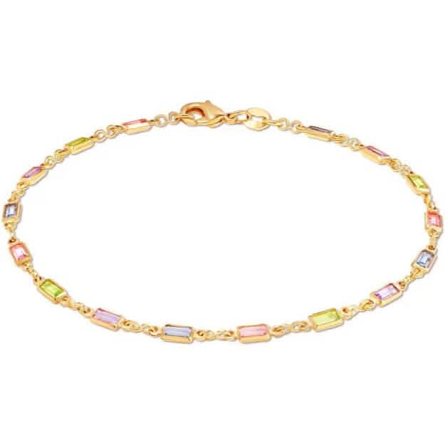 18K Gold Baguette Multi Stone Crystal Bracelet for Women - A-1 Thread Vault