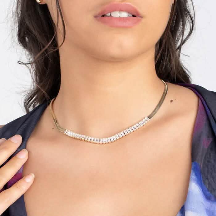 18K Gold Crystal Herringbone Necklace - A-1 Thread Vault