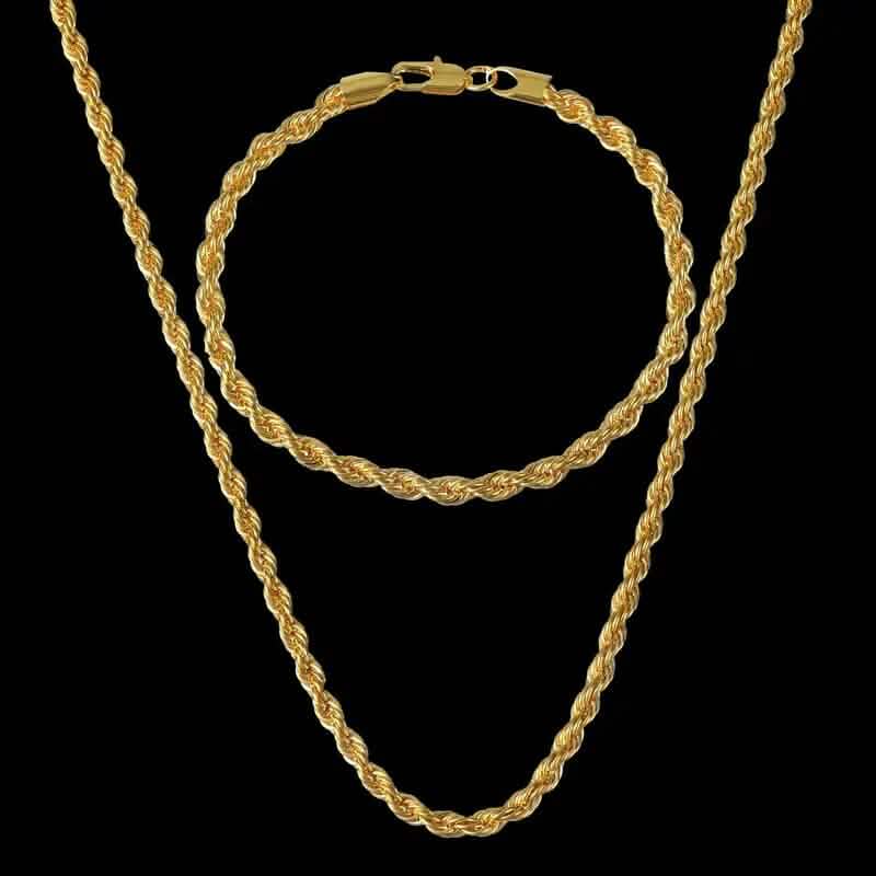 18K Gold European Classic Twist Necklace + Bracelet - A-1 Thread Vault