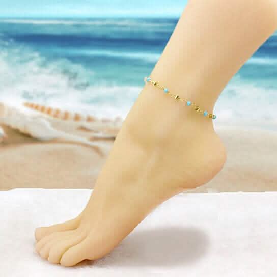 18k Gold Filled High Finish Polish Turquoise Ball Ankle Bracelet - A-1 Thread Vault