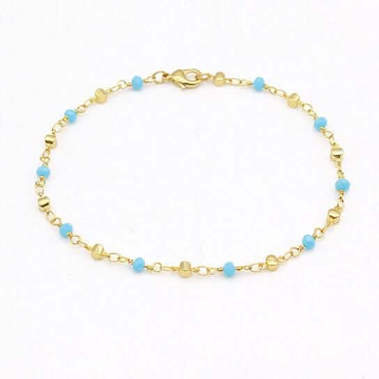 18k Gold Filled High Finish Polish Turquoise Ball Ankle Bracelet - A-1 Thread Vault