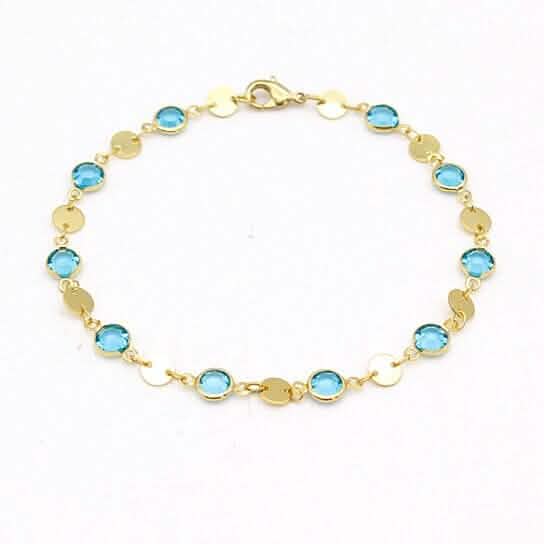 18k Gold Filled High Polish Finish Aquamarine Crystal Ankle Bracelet - A-1 Thread Vault