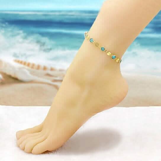 18k Gold Filled High Polish Finish Aquamarine Crystal Ankle Bracelet - A-1 Thread Vault
