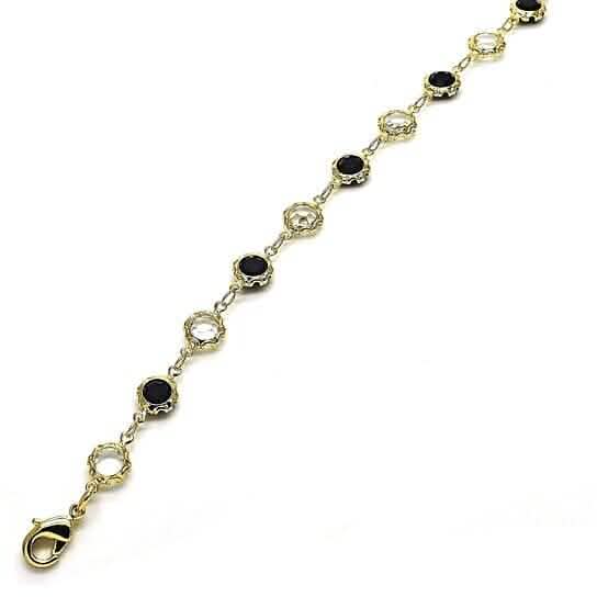 18K Gold Filled High Polish Finish Black and White Made With Crystal Round Ankle Bracelet - A-1 Thread Vault