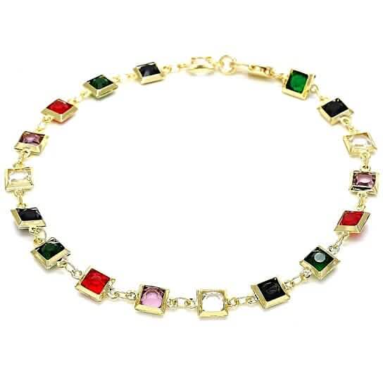 18k Gold Filled High Polish Finish Dark Block Crystal Anklet - A-1 Thread Vault