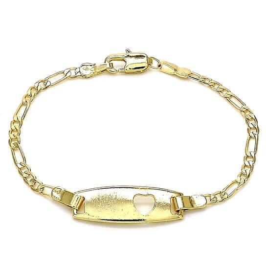 18k Gold Filled High Polish Finish Figaro Heart Link ID Name Bracelet - A-1 Thread Vault