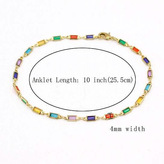 18k Gold Filled High Polish Finish Gold And Multi Color Dark Crystal Baguette Anklet - A-1 Thread Vault