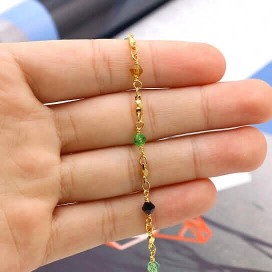18k Gold Filled High Polish Finish Multi Color Ball Crystal Ankle Bracelet - A-1 Thread Vault