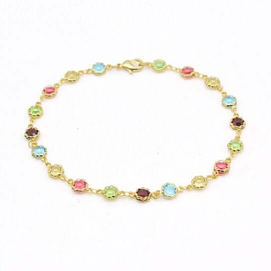 18k Gold Filled High Polish Finish Multi Color Flower Crystal Ankle Bracelet - A-1 Thread Vault