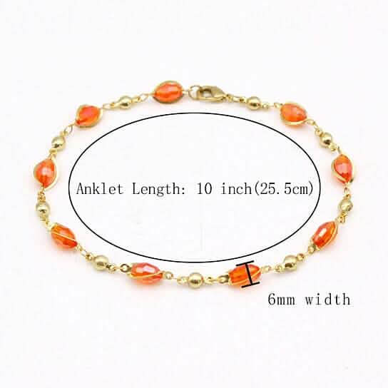 18K Gold Filled High Polish Finish Oval Crystal Ankle Bracelet - A-1 Thread Vault