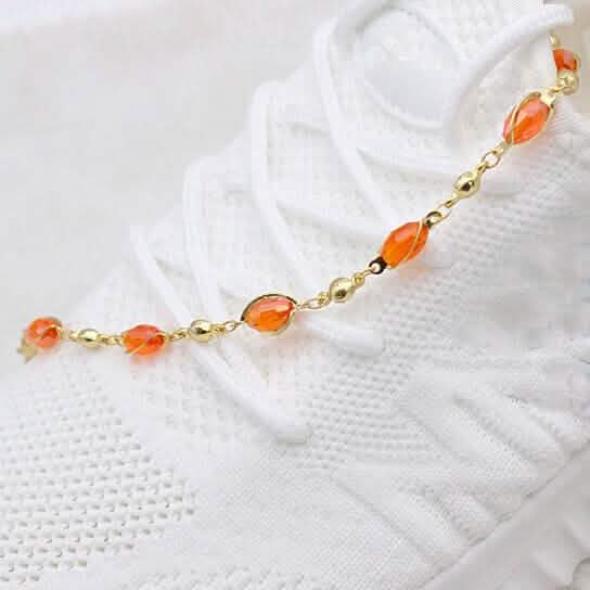 18K Gold Filled High Polish Finish Oval Crystal Ankle Bracelet - A-1 Thread Vault