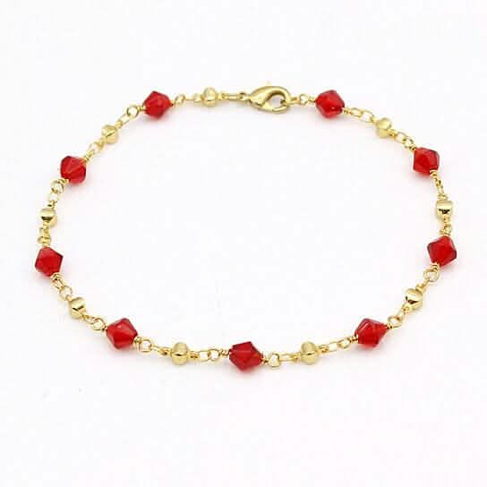 18k Gold Filled High Polish Finish Red Crystal Ankle Bracelet - A-1 Thread Vault