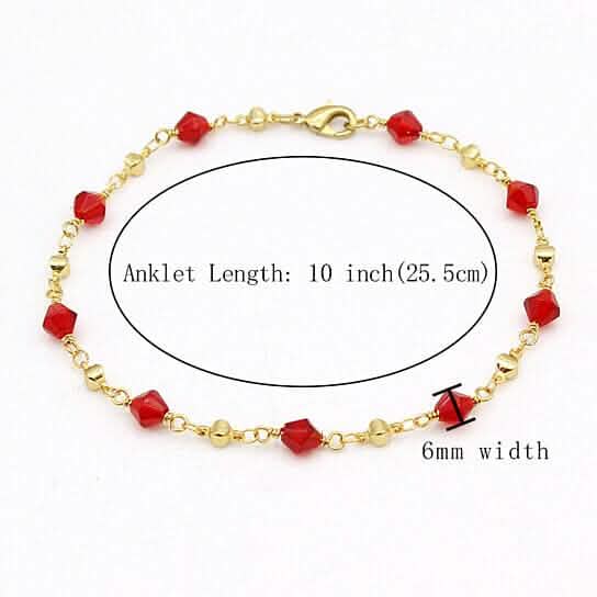 18k Gold Filled High Polish Finish Red Crystal Ankle Bracelet - A-1 Thread Vault