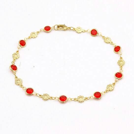 18k Gold Filled High Polish Finish Red Crystal Flower Ankle Bracelet - A-1 Thread Vault