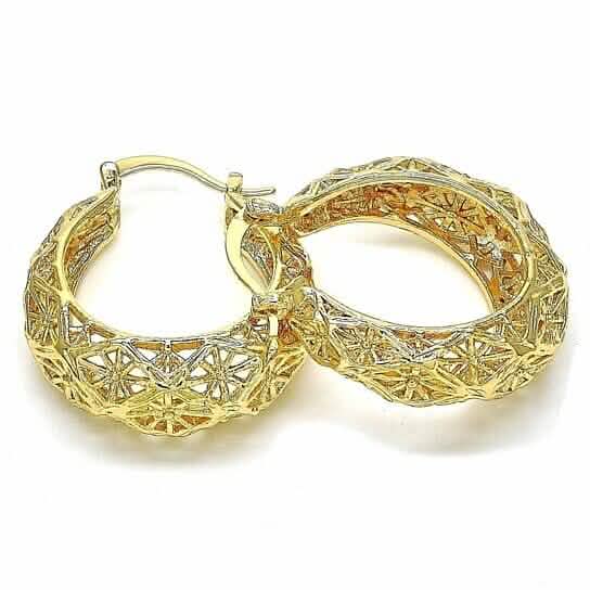 18k Gold Filled High Polish Finsh Diamond Cut Fancy Filigree Hoop Earrings Textured Gold Hoop Earrings - A-1 Thread Vault