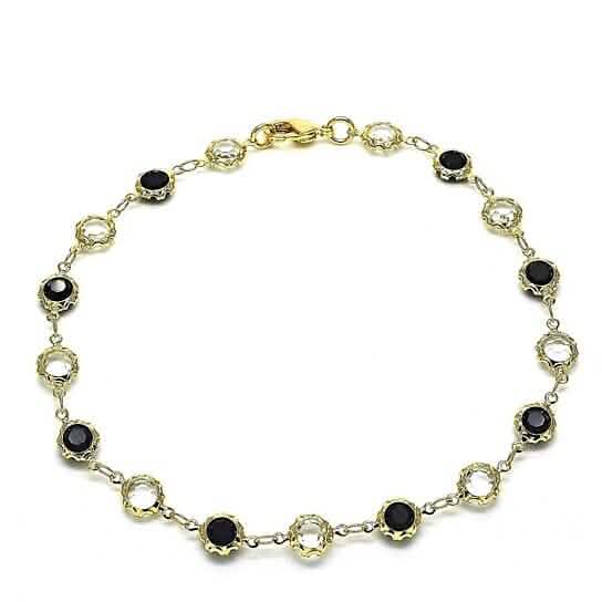 18k Gold Filled High Polish Finsh Gold Crystal Black And White Round Anklet 10'' - A-1 Thread Vault
