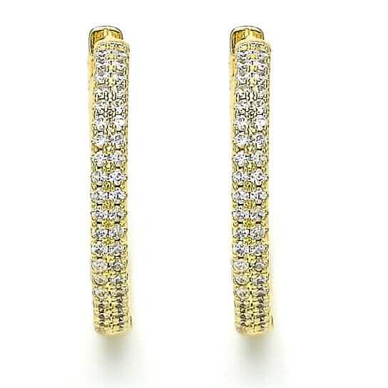 18k Gold Filled High Polish Finsh Huggie Hoop with Crystal, Golden Tone - A-1 Thread Vault