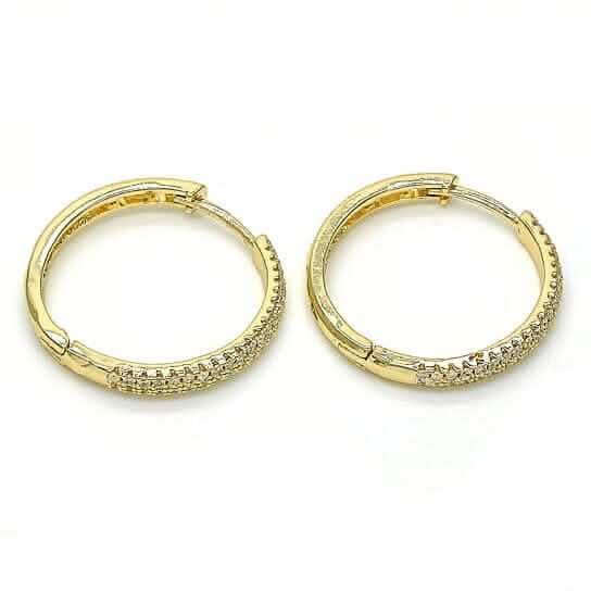 18k Gold Filled High Polish Finsh Huggie Hoop with Crystal, Golden Tone - A-1 Thread Vault