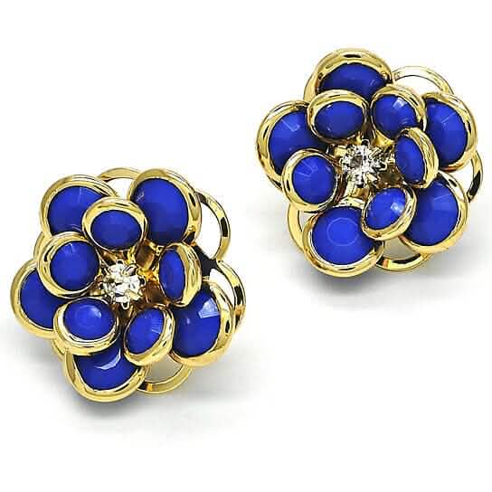 18k Gold Filled High Polish Finsh Sapphire Hibiscus Crystal Stud Earring - A-1 Thread Vault