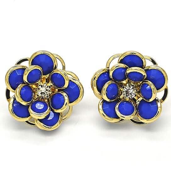 18k Gold Filled High Polish Finsh Sapphire Hibiscus Crystal Stud Earring - A-1 Thread Vault