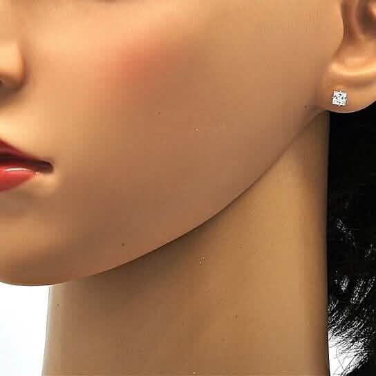 18k Gold Filled High Polish Finsh Stud Earring with Cubic Zirconia Square Golden Tone 8mm - A-1 Thread Vault