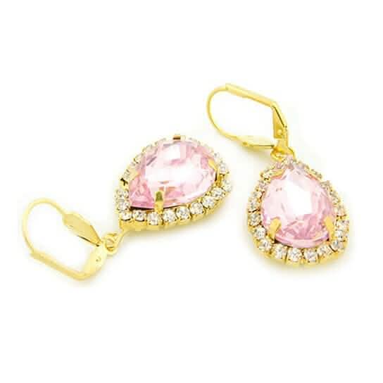 18K Gold Filled Pink Crystal Tear Drop Hanging Earrings - A-1 Thread Vault