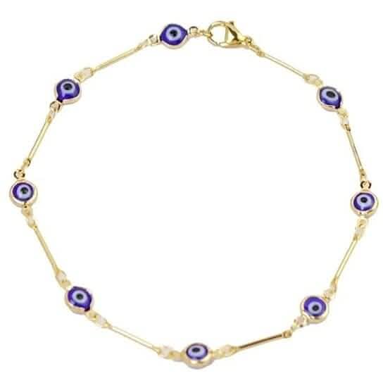 18k Gold Plated Bar Style Blue Evil Eye Crystal Anklet - A-1 Thread Vault