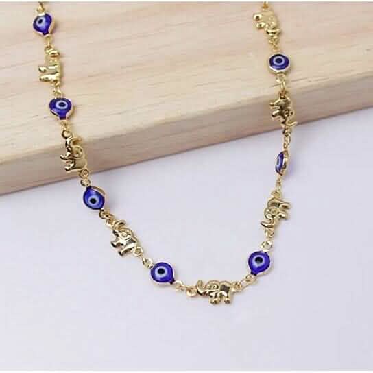 18k Gold Plated Elephant Blue Evil Eye Anklet - A-1 Thread Vault
