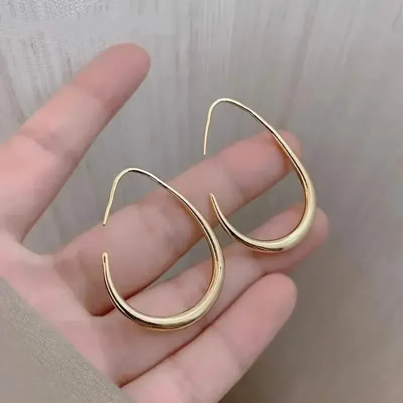 18K Gold Plated Glossy Minimalist Water Drop Design Hoop Earrings Copper - A-1 Thread Vault
