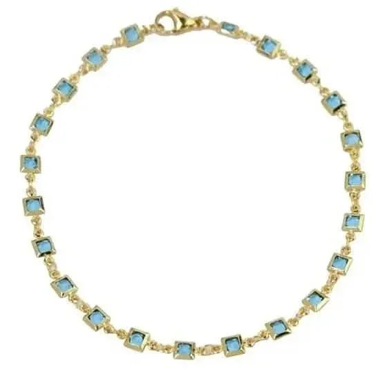 18k Gold Plated Light Blue Crystal Square Ankle Bracelet - A-1 Thread Vault