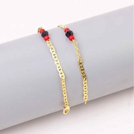 18k Gold Plated Mariner Azabachi Ankle Bracelet - A-1 Thread Vault