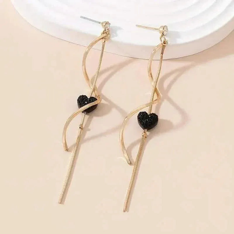 18K Gold Spiral Lines Heart Design Dangle Earrings - A-1 Thread Vault
