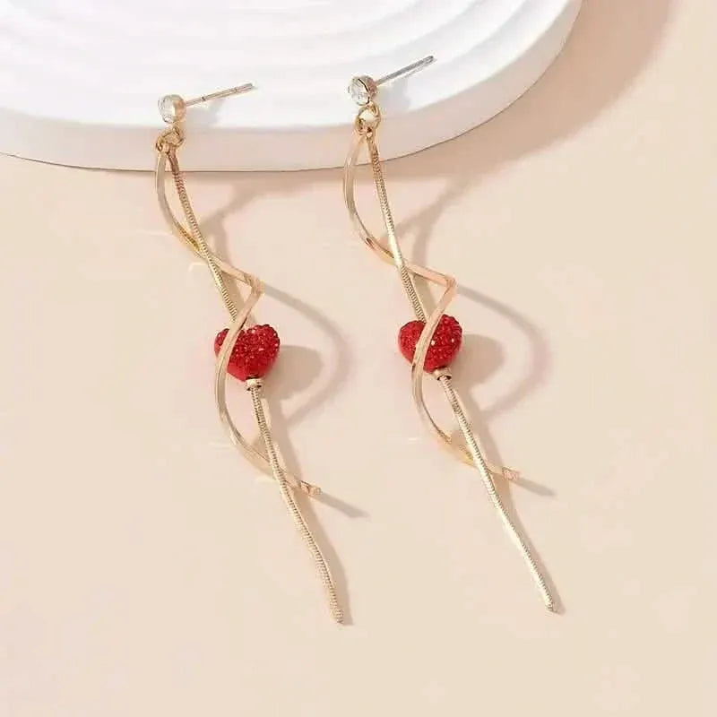 18K Gold Spiral Lines Heart Design Dangle Earrings - A-1 Thread Vault