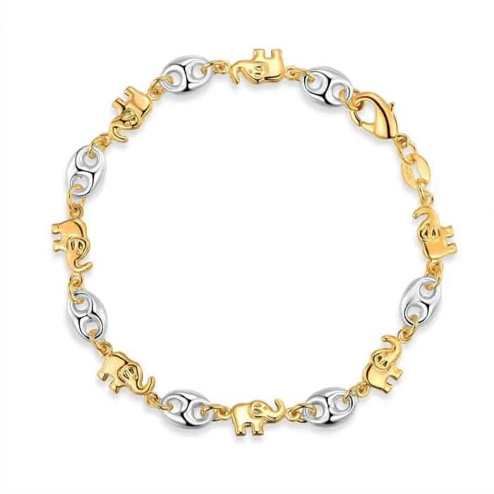 18K Gold Two-Tone Elephant Anklet 10" - A-1 Thread Vault
