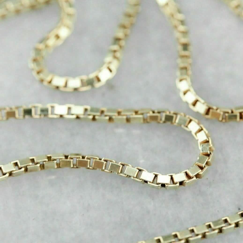 18K Solid Yellow Gold Box Necklace Real Gold Chain - A-1 Thread Vault