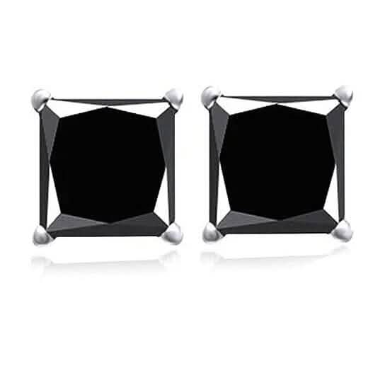 18k White Gold High Polish Finish Black Square Stud Set Unisex Earrings - A-1 Thread Vault