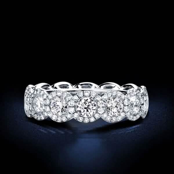 18kt White Gold Plated Simulated Diamond Eternity Band Ring - A-1 Thread Vault